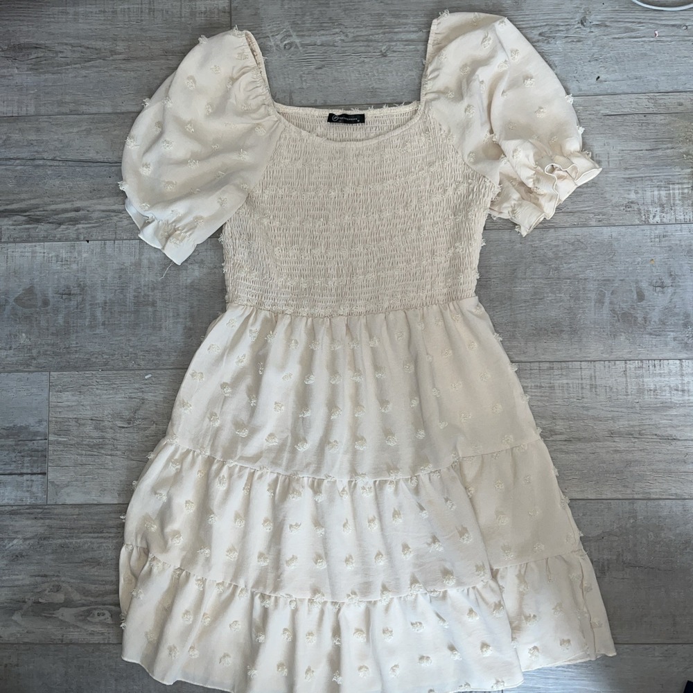 Pretty Garden Mini Babydoll Puff Sleeve Ruffle Dress Sz Medium Boho